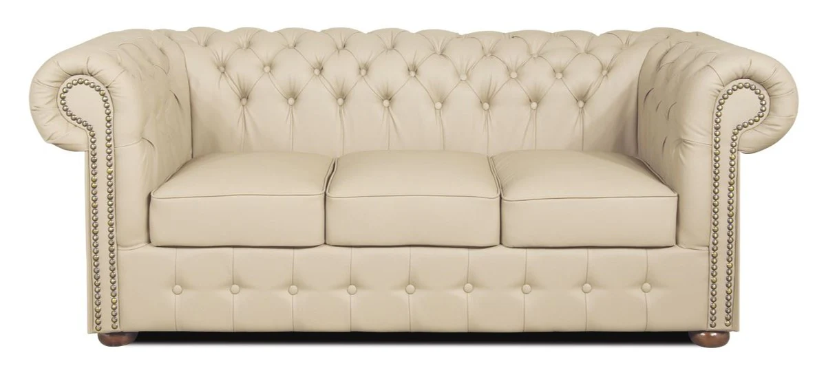 Echtleder 3er Sofa Creme 200 x 90 x H. 78 cm - Luxus Chesterfield Sofa