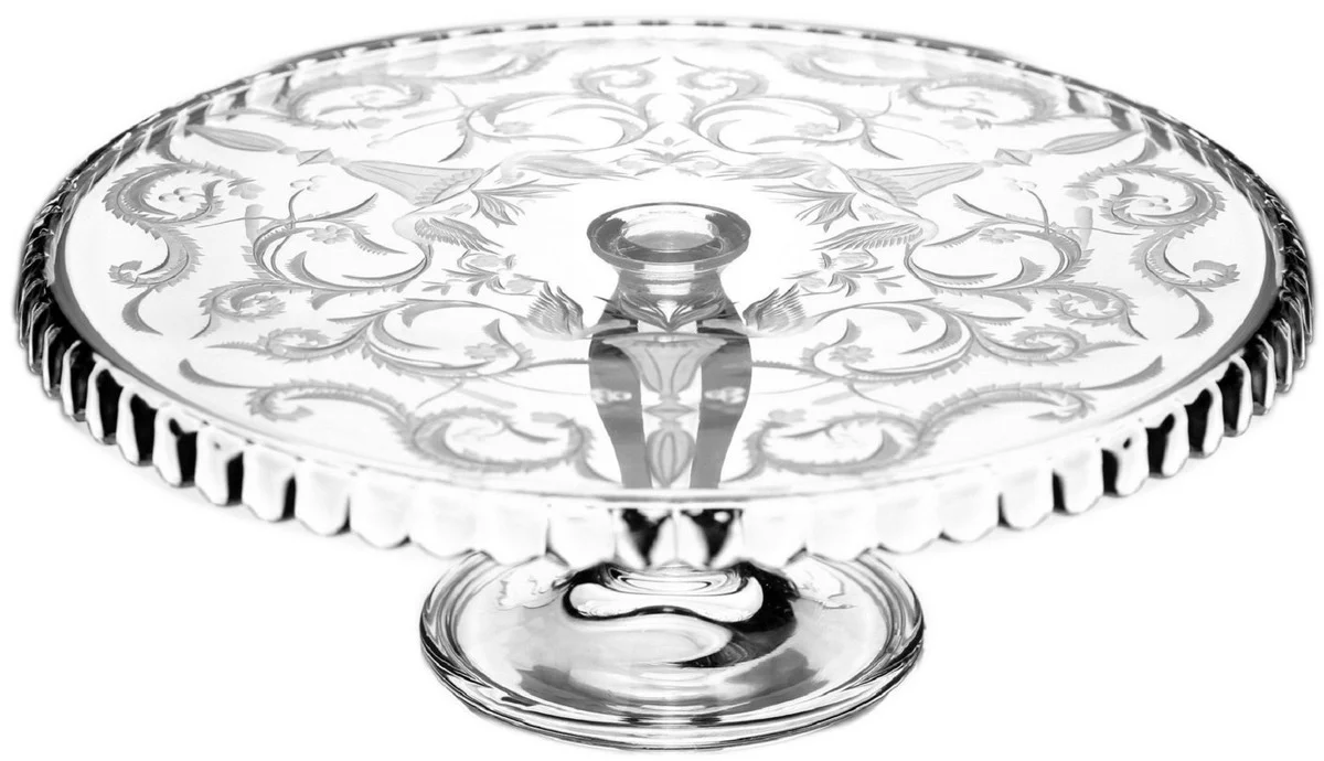 Luxury cake plate silver Ø 32 x H. 12 cm - Handmade and hand-engraved glass cake plate - Hotel & Restaurant Accessories - Luxury quality