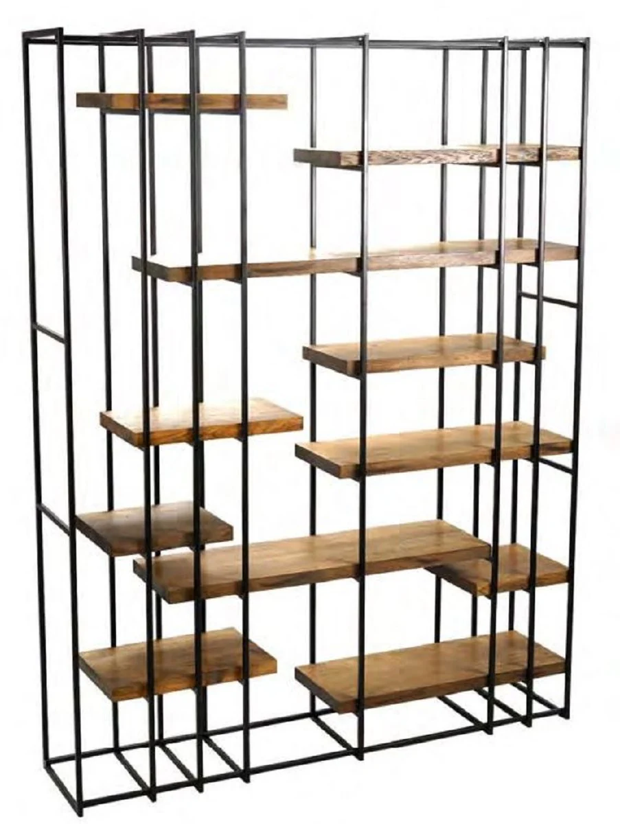 Luxury shelf cabinet black / natural colors 160 x 35 x H. 210 cm - living room cabinet - bookcase - luxury furniture