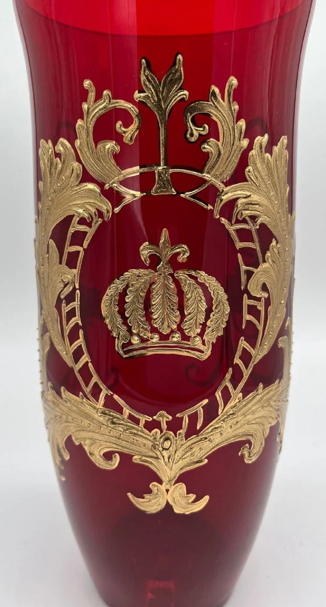 Pompöös by Luxus vase with 24 carat gold plating red / gold Ø 12.3 x H. 30 cm - Pompöös flower vase designed by Harald Glööckler - handmade and hand-painted - noble and magnificent