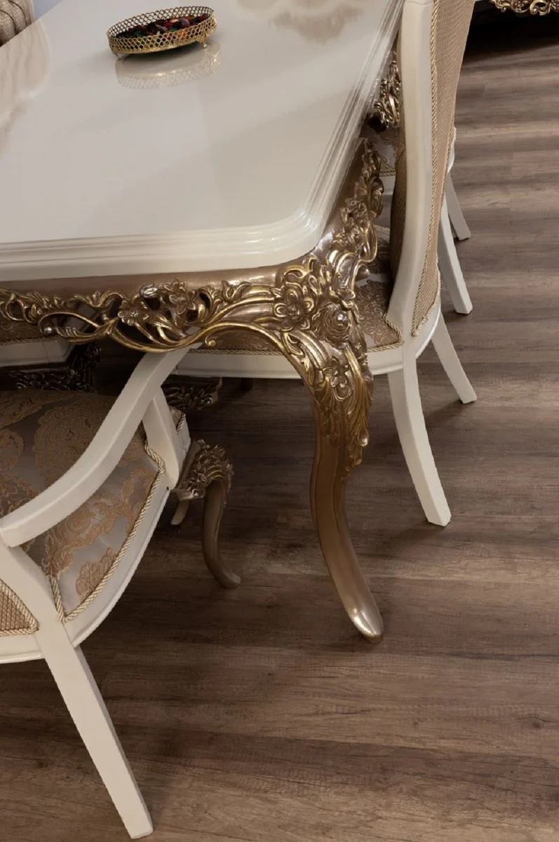 Luxury Baroque Dining Table White / Brown / Gold - Elegant Solid Wood Dining Room Table - Baroque Dining Room Furniture - Noble & Magnificent