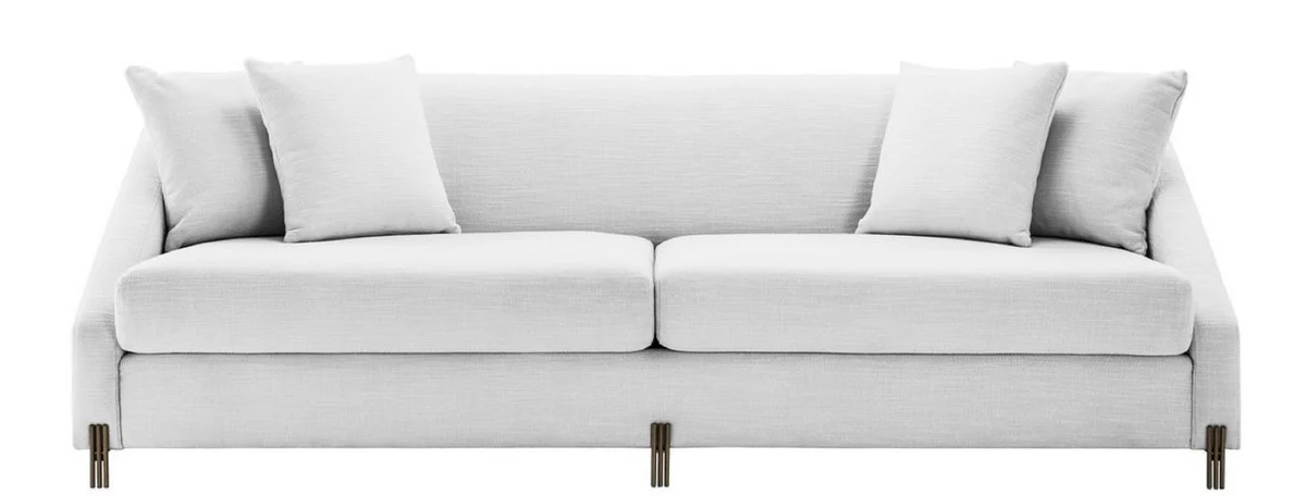 Luxury sofa white / brass 223 x 94 x H. 73 cm - Living room sofa with 4 cushions - Luxury furniture