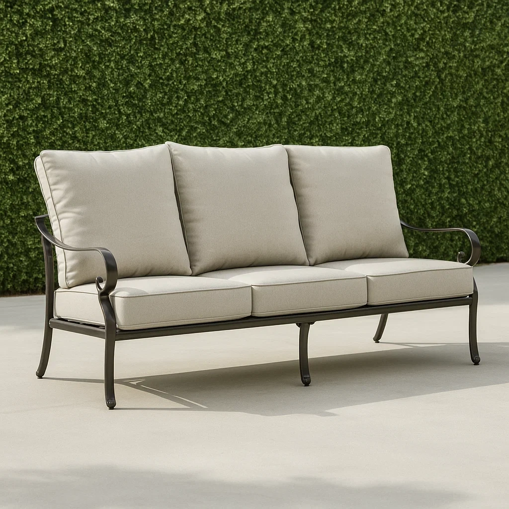 Gartensofa, grau, Polyester und Aluminium, für den Außenbereich, 196 x 61 x 98 cm