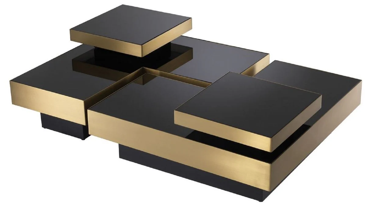 Luxury coffee table set brass / black - 2 L-shaped living room tables with 2 square trays - Living room furniture - Luxury collection