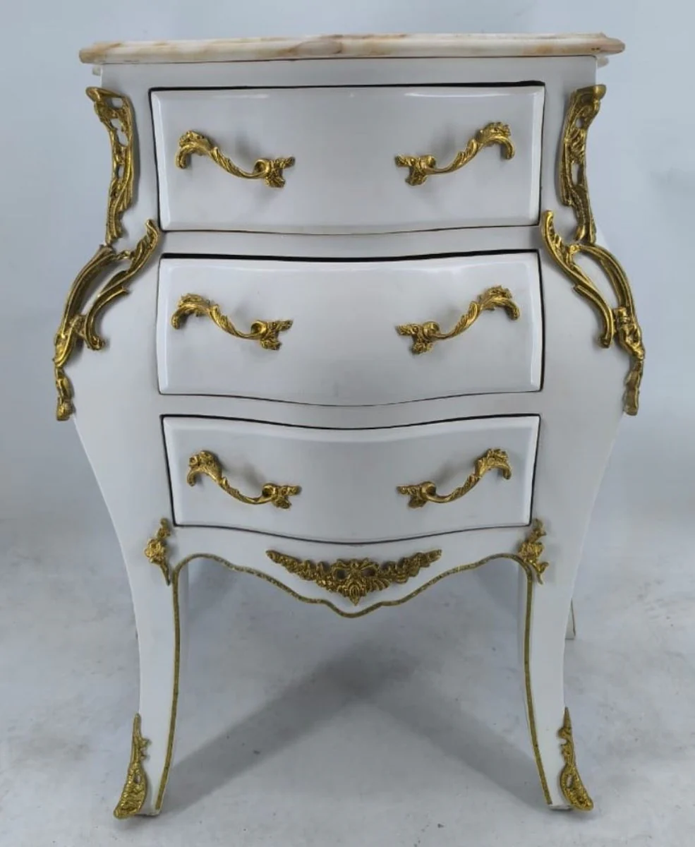 Barock Kommode mit 3 Schubladen Weiß / Gold / Beige H. 80 cm - Barock Möbel