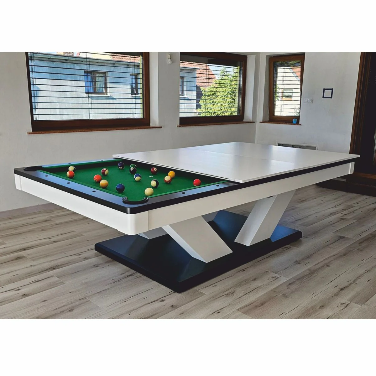 Luxury Pool Billiard Table/Dining Table 8ft White/Black/Green