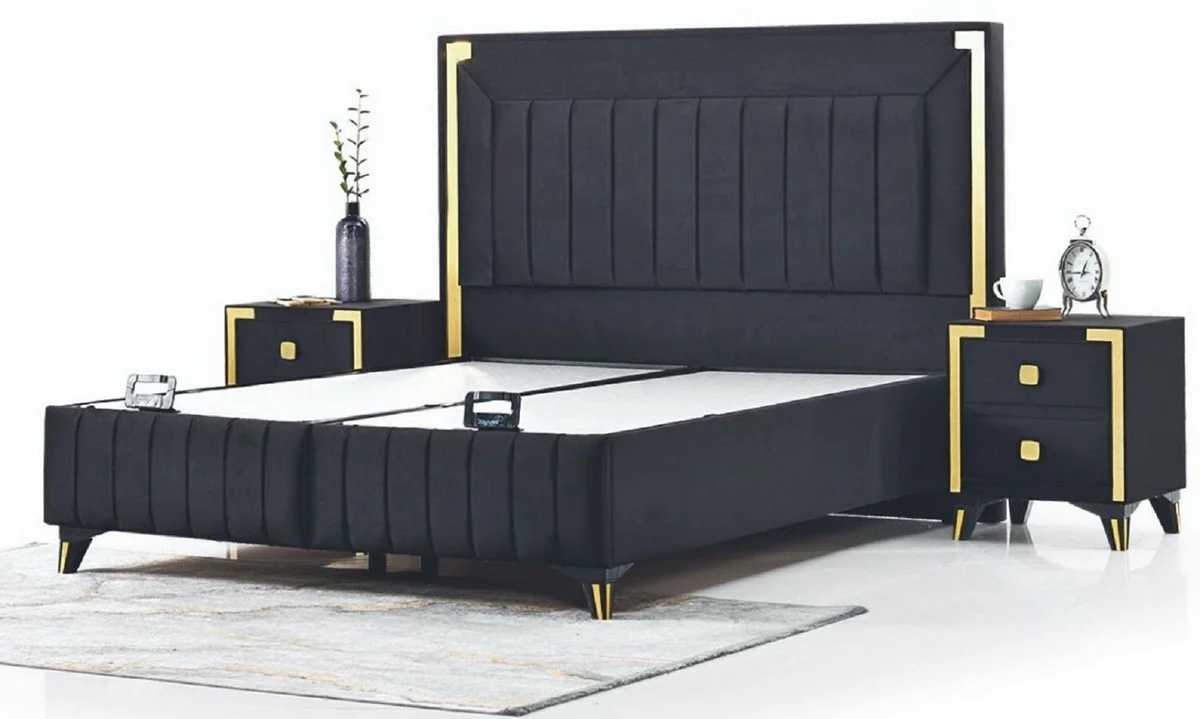 Luxury Double Bed Black / Yellow Gold - Modern Solid Wood Bed - Modern Bedroom & Hotel Furniture - Luxury Collection