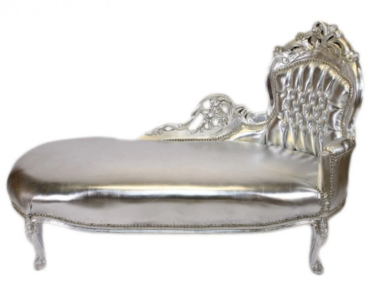Baroque chaise longue silver leather look / silver - Recamiere lounger furniture