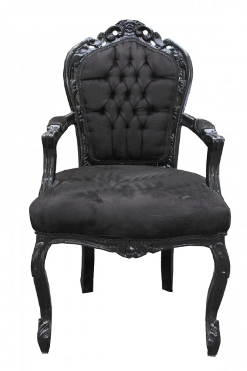 Baroque dining room chair black/black with armrests
