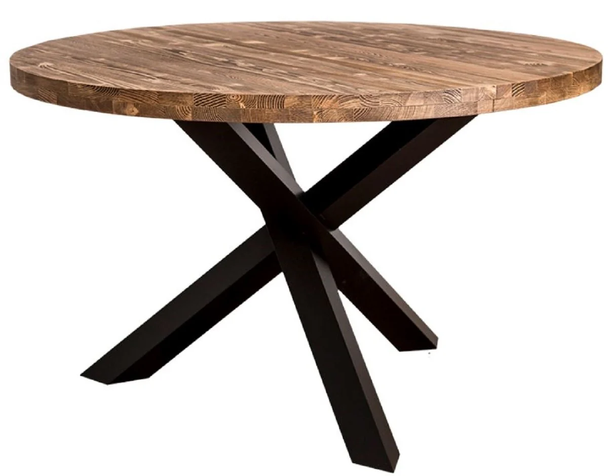 Country house style dining table brown / black Ø 130 x H. 78 cm - round solid wood kitchen table