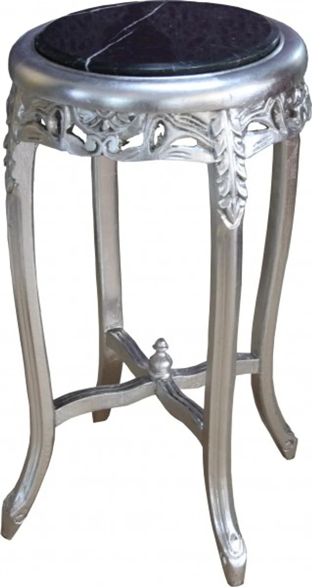 Baroque side table with marble top round silver/black 72 x 39 cm antique style