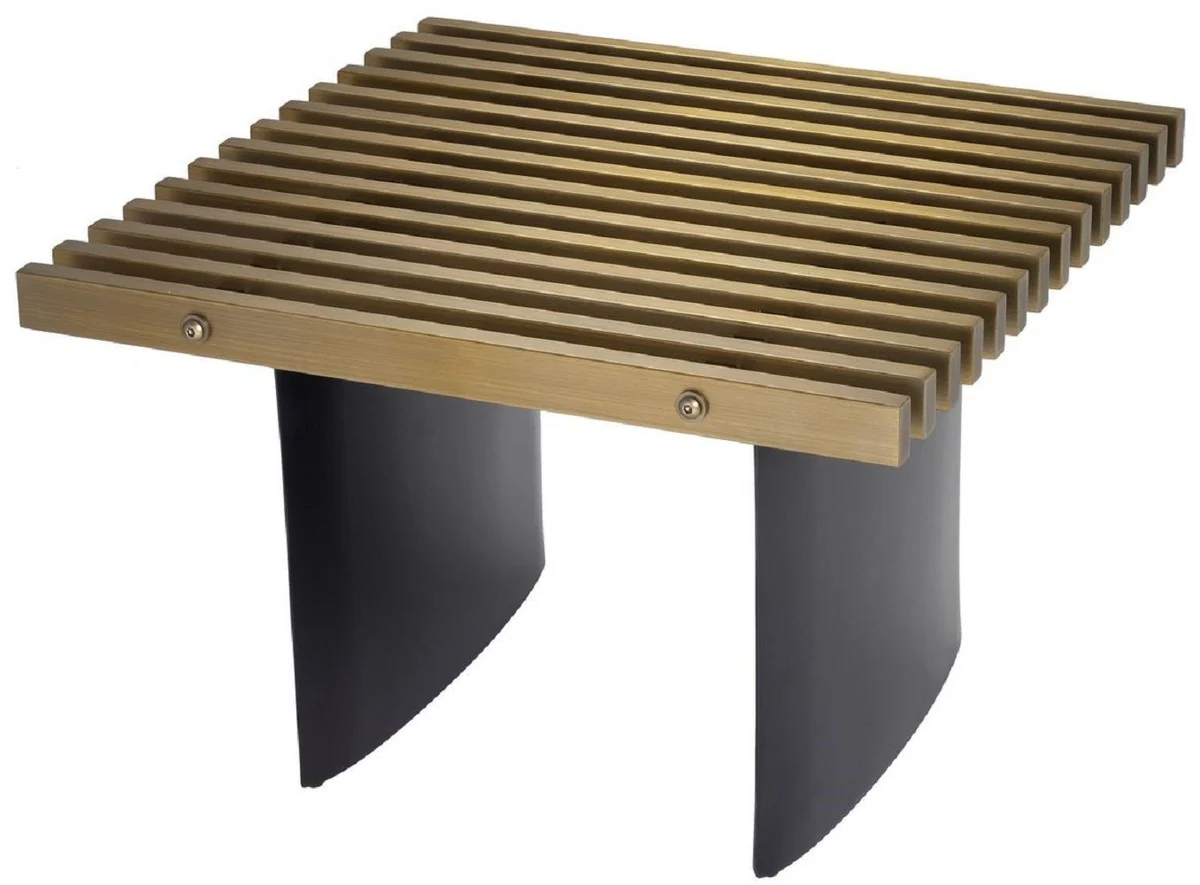 Luxury industrial design side table brass / black 60.5 x 60.5 x H. 40 cm - industrial style table with metal grid table top and elliptical table legs - luxury quality