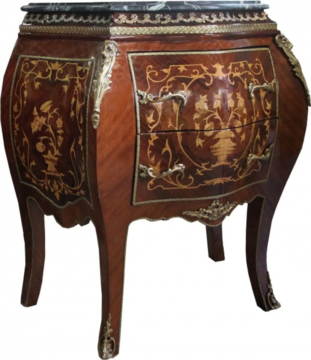 Barock Kommode Mahagoni Braun Intarsien mit Marmorplatte B 73 cm, H 78 cm - Barock Kommode - Limited Edition