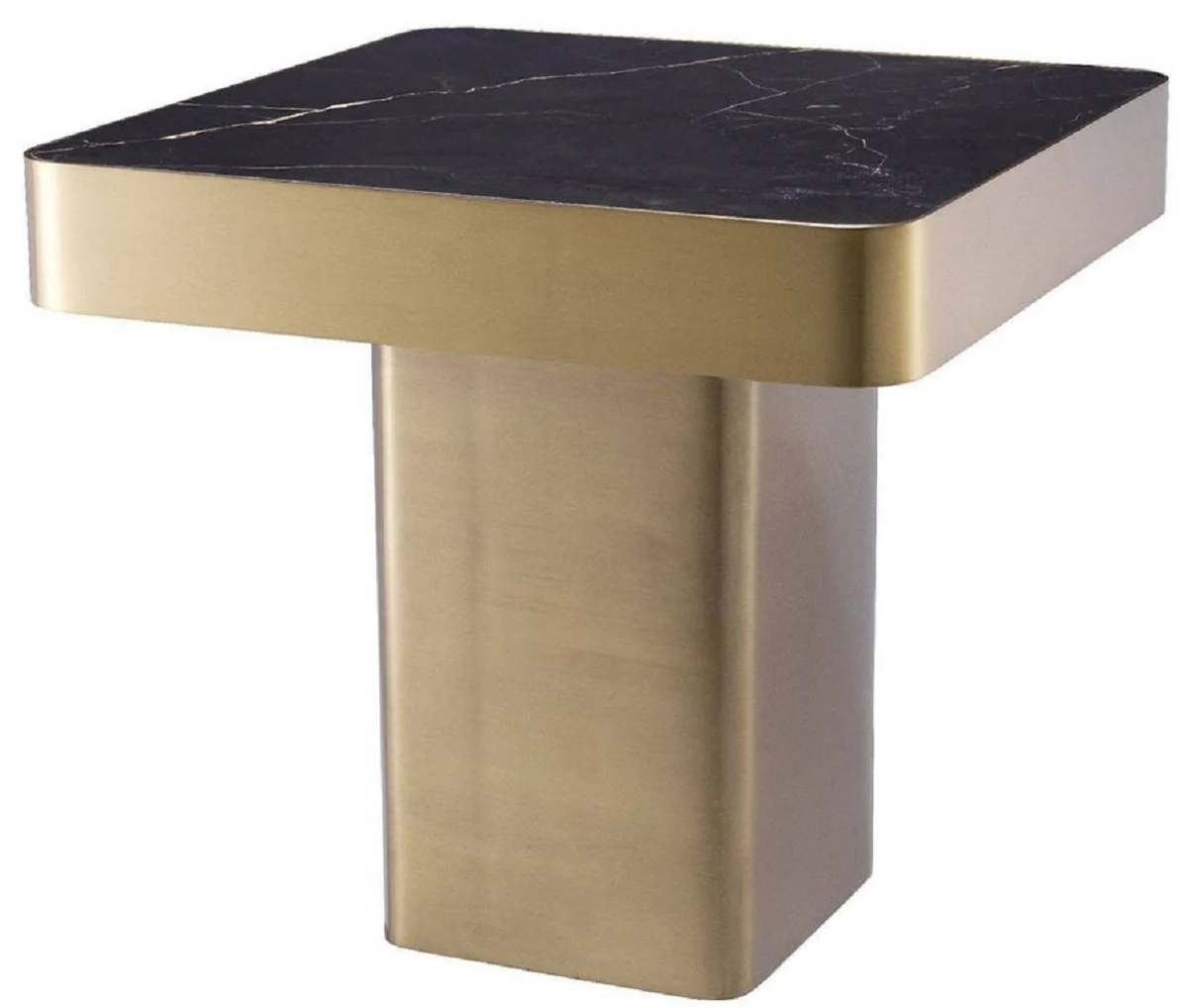 Luxury side table black / brass 50 x 50 x H. 47.5 cm - Square stainless steel table with ceramic top - Living room furniture - Luxury furniture