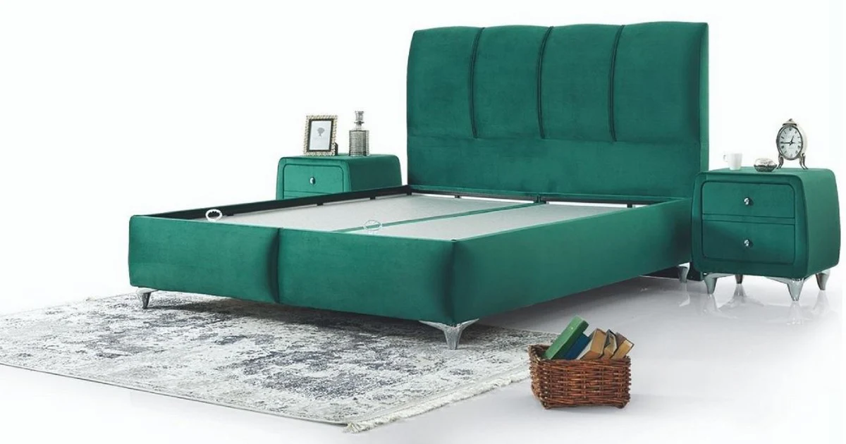 Luxury Double Bed Green / Silver - Modern Solid Wood Bed - Modern Bedroom & Hotel Furniture - Luxury Collection