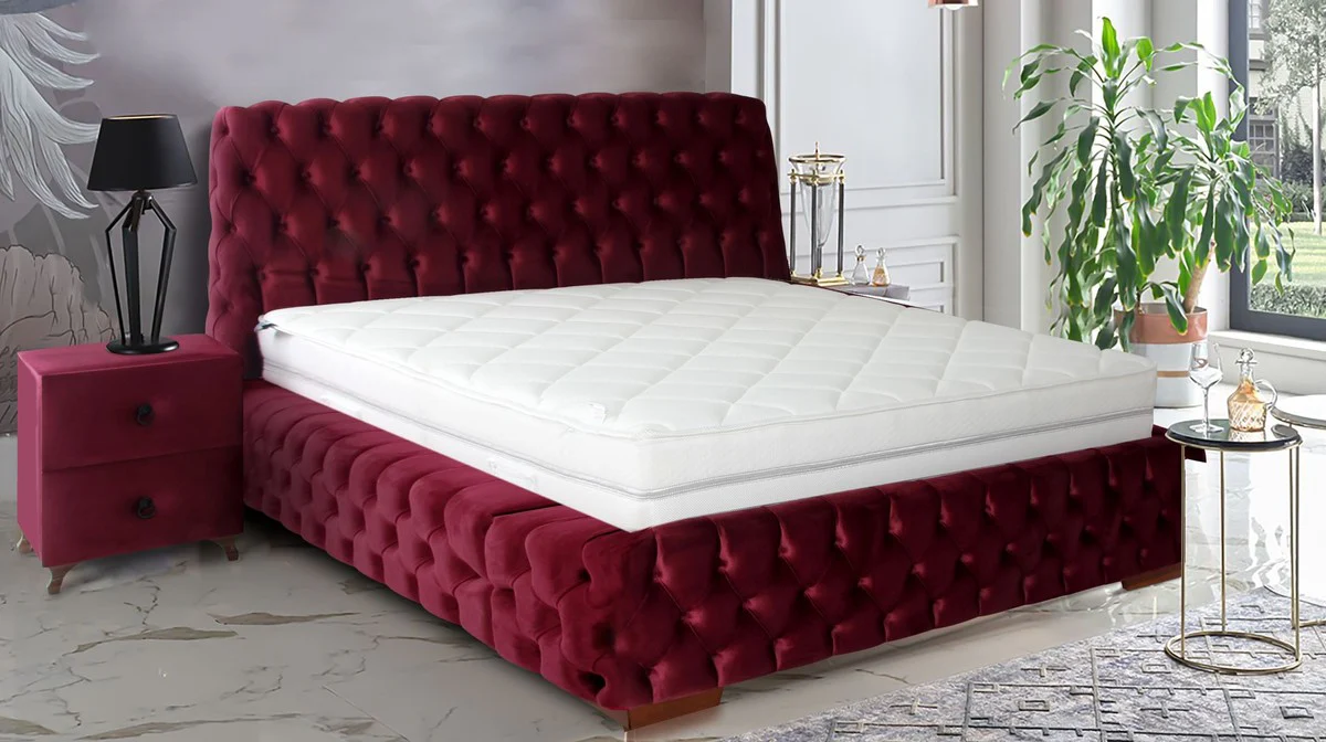 Luxury Chesterfield Double Bed Pink / Brown - Various Sizes - Modern Bed with Mattress - Chesterfield Bedroom Furniture