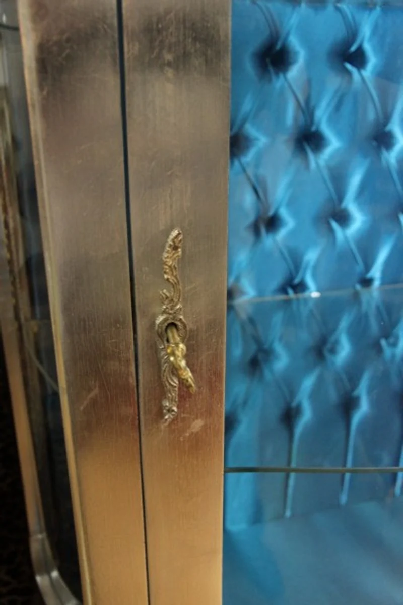 Baroque display cabinet silver with azure interior fabric - antique style furniture