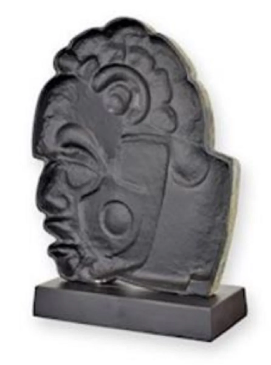 Luxus Aluminium Deko Skulptur Maya Gesicht Antik Grau / Schwarz 30,9 x 14,7 x H. 45,3 cm - Aluminium Deko Figur - Wohnzimmer Deko - Schreibtisch Deko