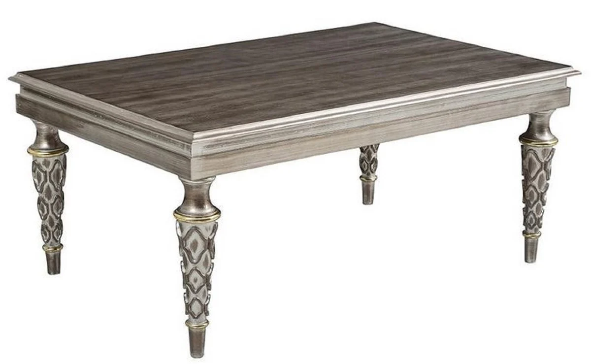 Luxury Baroque Coffee Table Silver - Rectangular Solid Wood Living Room Table - Baroque Furniture - Noble & Magnificent
