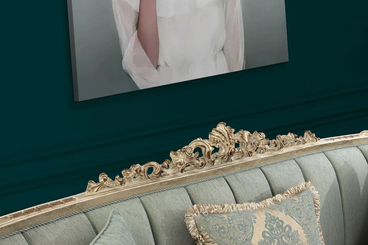 Luxury Baroque Sofa Green / Antique Gold - Magnificent living room sofa with elegant pattern - Baroque living room furniture