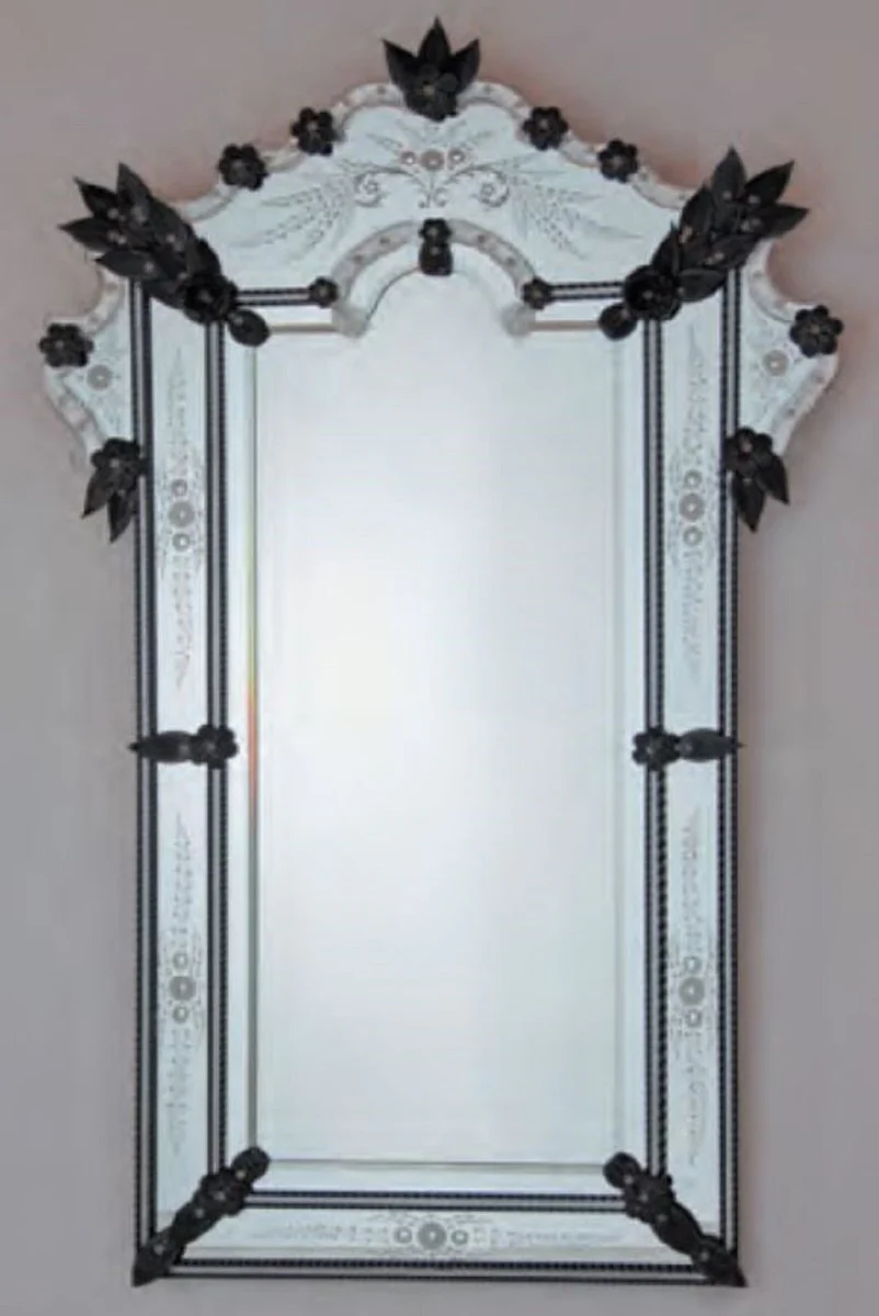 Luxus Barock Spiegel Schwarz - Prunkvoller Wandspiegel im Venezianischen Stil - Schloss Möbel - Hotel Möbel - Barock Möbel - Luxus Möbel im Barockstil - Made in Italy