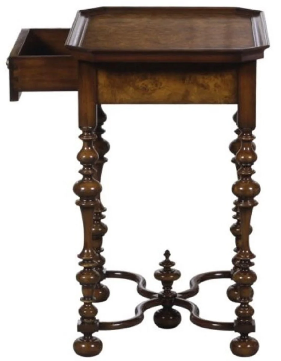 Luxury Baroque side table with drawer brown / dark brown 58 x 42 x H. 69 cm - Baroque furniture