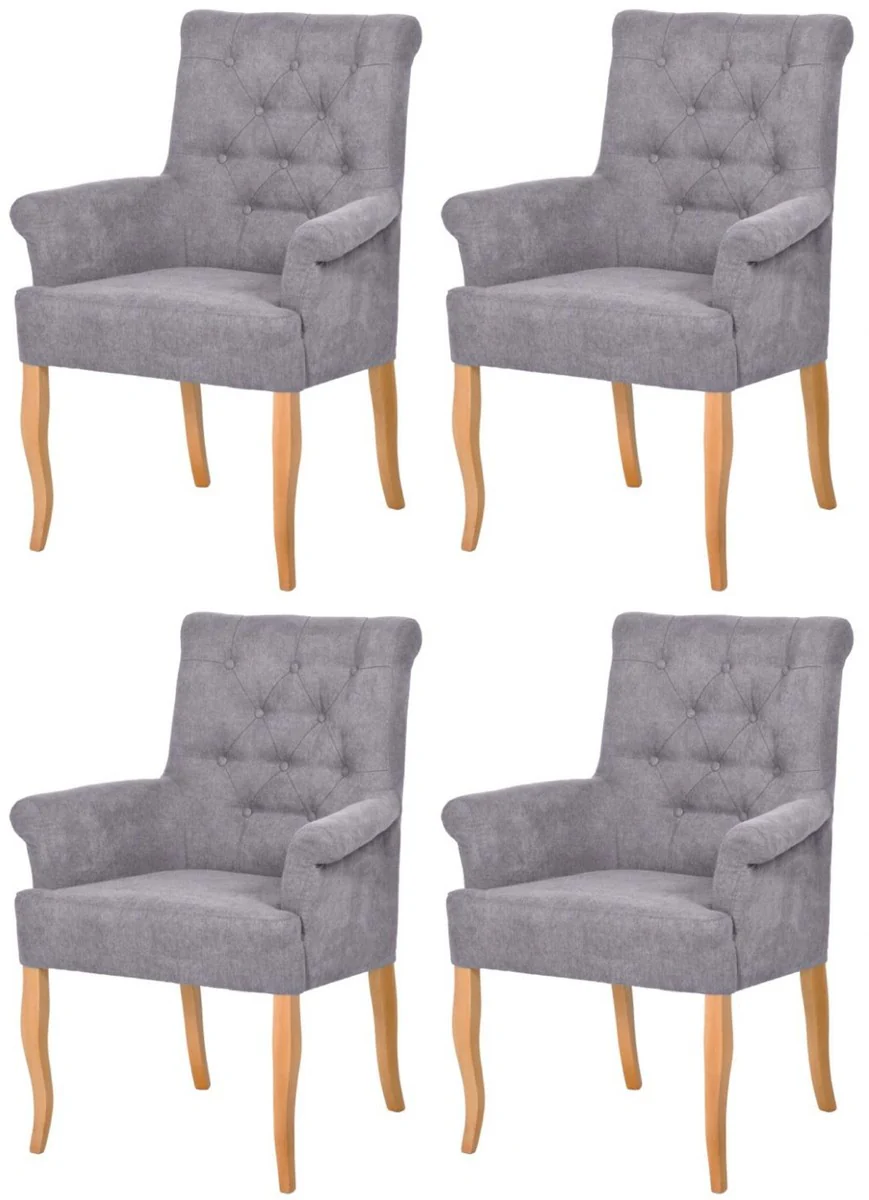 Chesterfield Neo Baroque Dining Room Chair Set of 4 Gray / Natural Colors - Kitchen Chairs with Armrests - Dining Room Furniture - Chesterfield Furniture - Neo Baroque Furniture