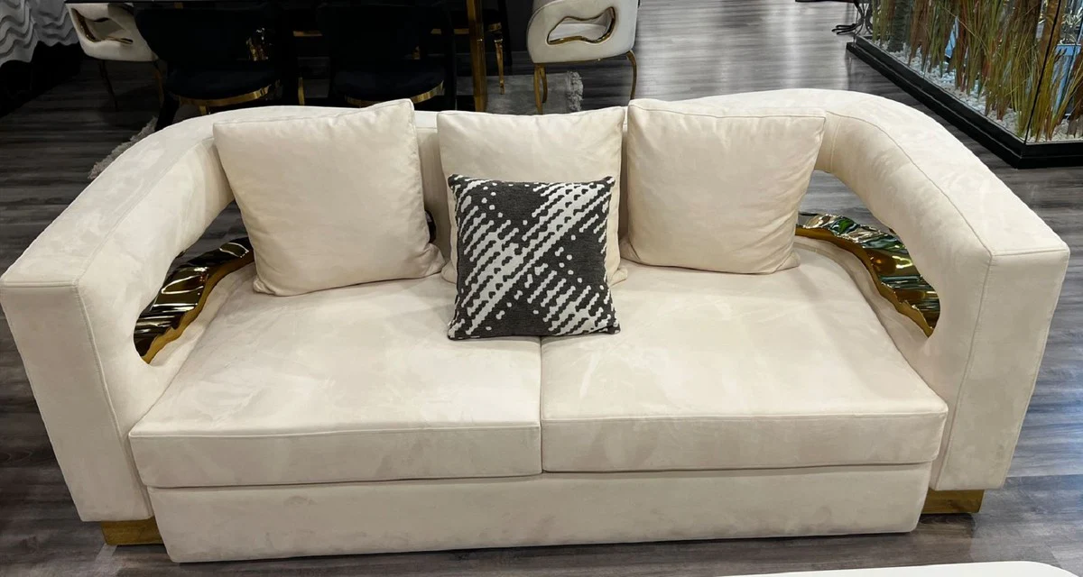 Luxury 2-seater sofa cream / gold 205 x 100 x H. 77 cm - living room sofa - hotel sofa - living room furniture - hotel furniture - luxury furniture - luxury furnishings - living room furnishings