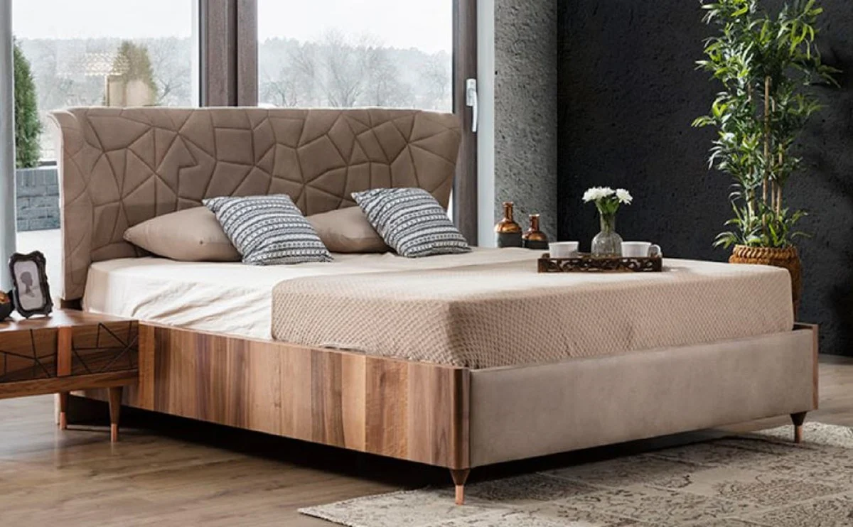 Luxury double bed gray / brown / copper 193 x 225 x H. 115 cm - solid wood bed - bedroom furniture - hotel furniture - luxury furniture - luxury furnishings