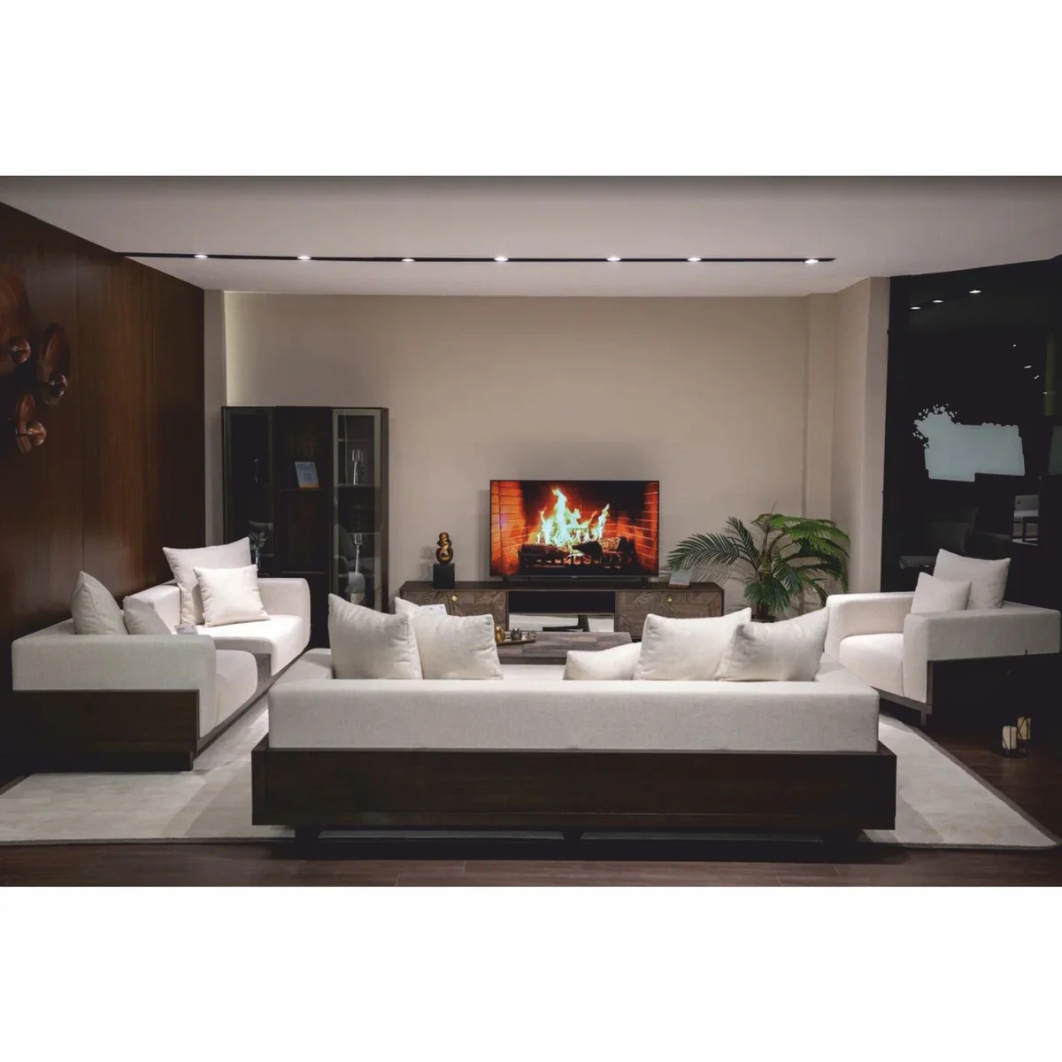 Luxury Sofa Cream / Dark Brown 240 cm - Living Room & Hotel Furniture