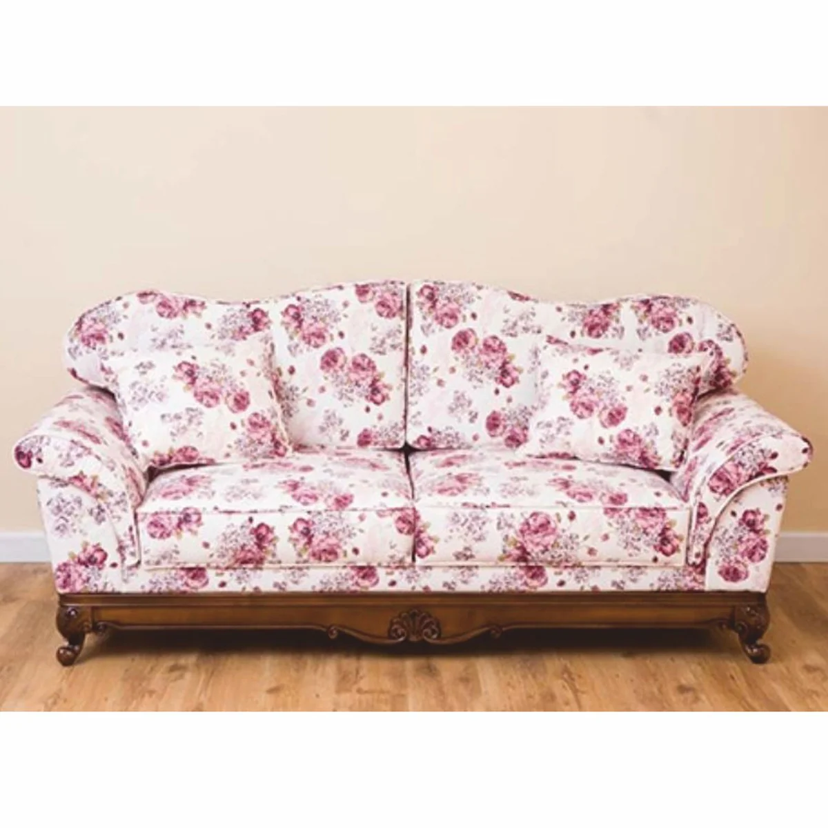 Luxus Barock Sofa Weiß / Pink / Braun 210 cm - Barock Wohnzimmer Möbel