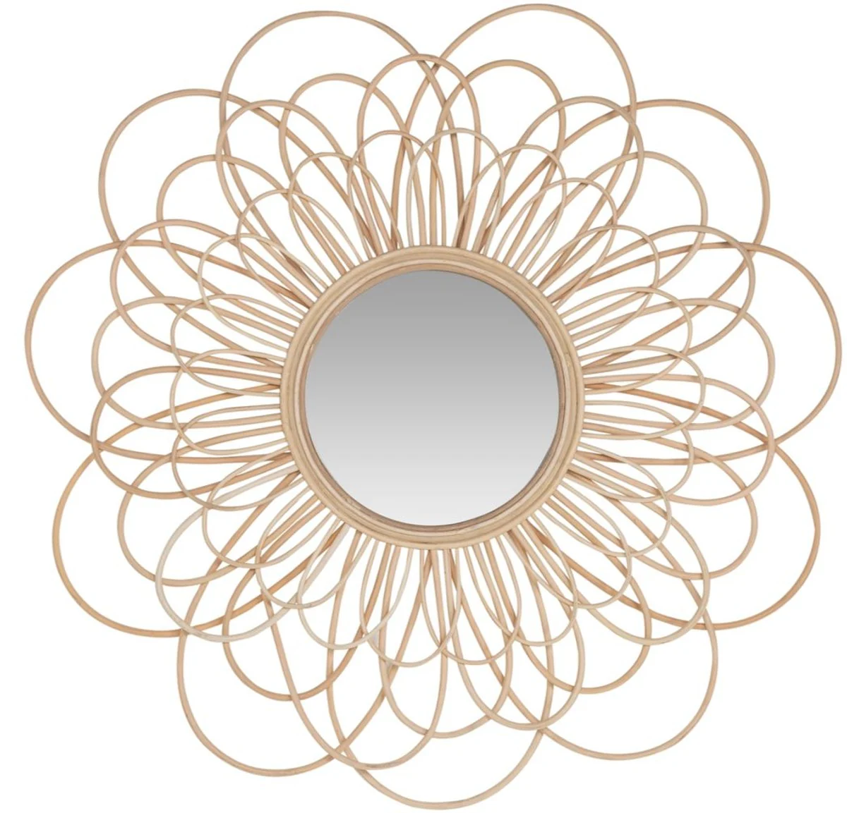 Designer rattan mirror natural colors Ø 85 cm - wall mirror in flower design