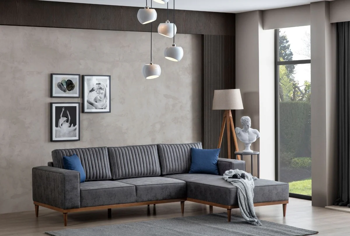 Luxury corner sofa gray / brown 265 x 180 x H. 70 cm - Elegant living room sofa - Luxury furniture