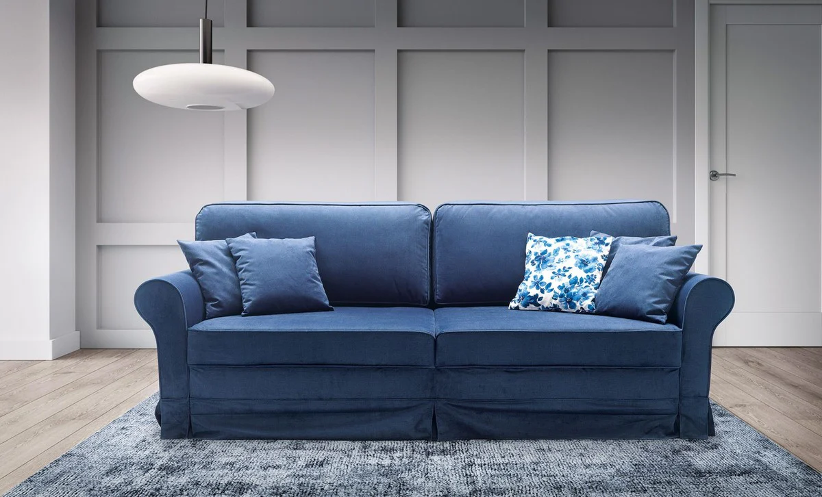 Luxus Sofa Blau 239 x 110 x H. 90 cm - Wohnzimmer Sofa mit Schlaffunktion - Wohnzimmer Möbel - Luxus Möbel - Luxus Interior