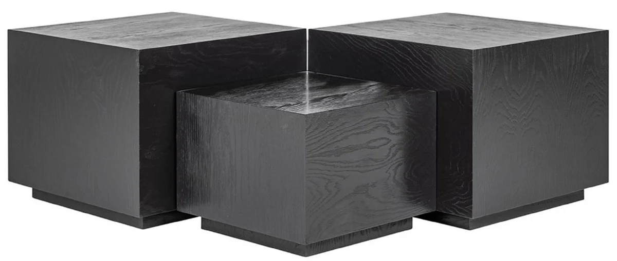 Luxury coffee table set of 4 black 75 x 75 x H. 40 cm - Square solid wood living room table - Living room furniture - Luxury furniture - Luxury furnishings