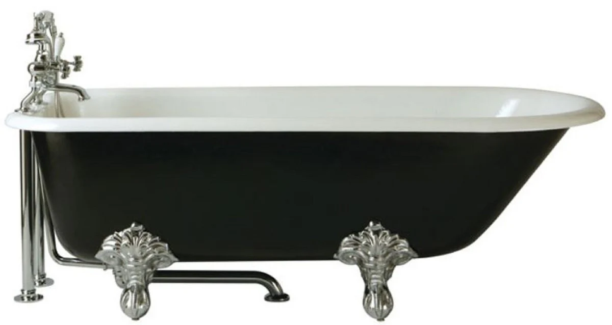Luxury Art Nouveau bathtub white / black / silver 170 x 77 x H. 61 cm - Freestanding nostalgic cast iron bathtub - Baroque & Art Nouveau bathroom furniture