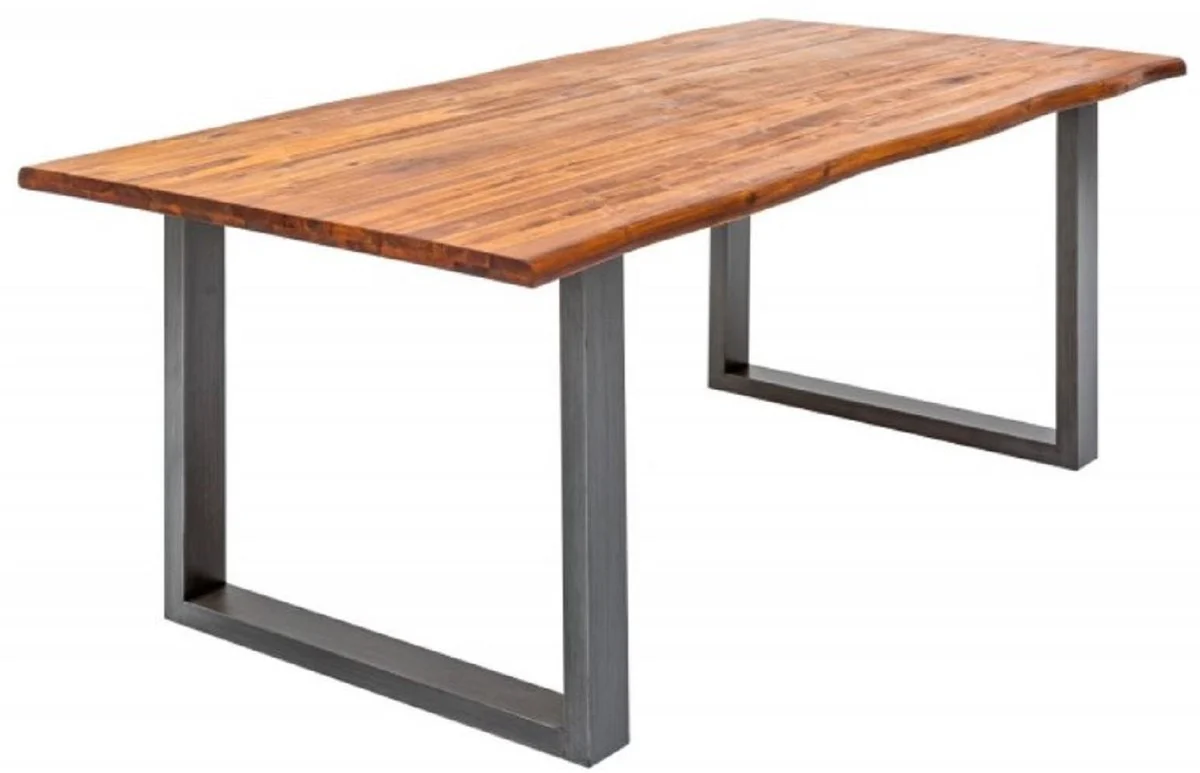 Solid wood dining table brown / gray 200 x 100 x H. 76.5 cm - Modern kitchen table with solid acacia wood table top and metal legs - Solid wood dining room furniture