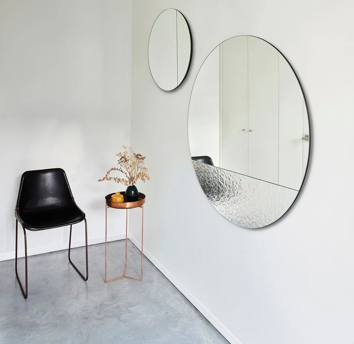 Luxury wall mirror Ø 96 cm - Round mirror with structured surface - Living room mirror - Cloakroom mirror - Luxury quality
