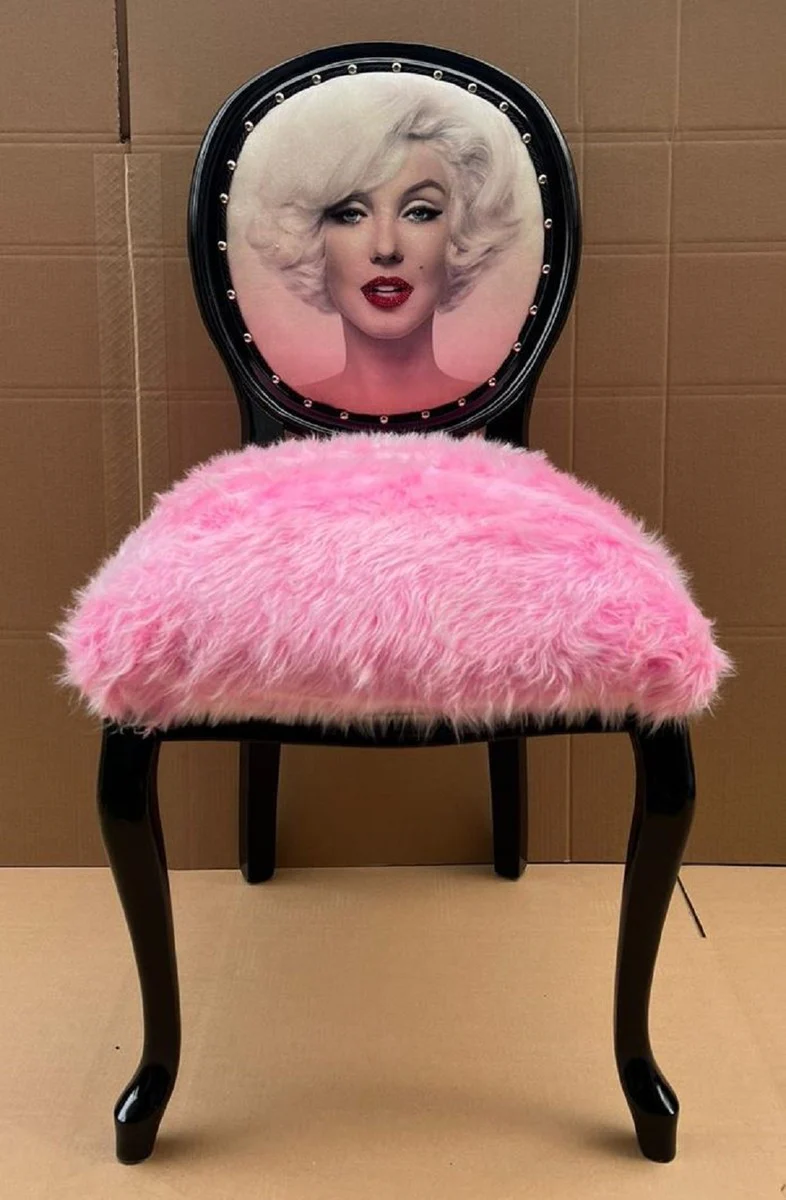 Luxury Baroque Dining Chair Marilyn Monroe Pink / Multicolor / Black - Handmade Pop Art Designer Chair with Faux Fur - Baroque Dining Room Furniture