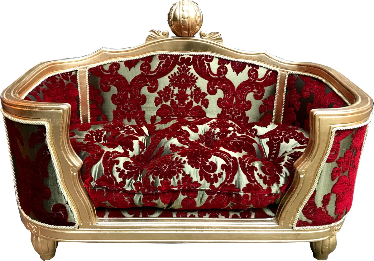 Pompöös by Luxury Baroque Dog & Cat Bed Deluxe Bordeaux Bouquet Pattern / Gold by Harald Glööckler