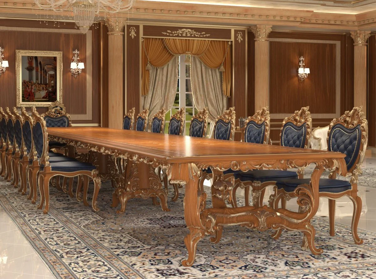 Luxury Baroque Dining Table Brown / Gold - Various Sizes - Magnificent Solid Wood Dining Room Table - Hotel Restaurant Castle Furniture - Luxury Quality - Made in Italy