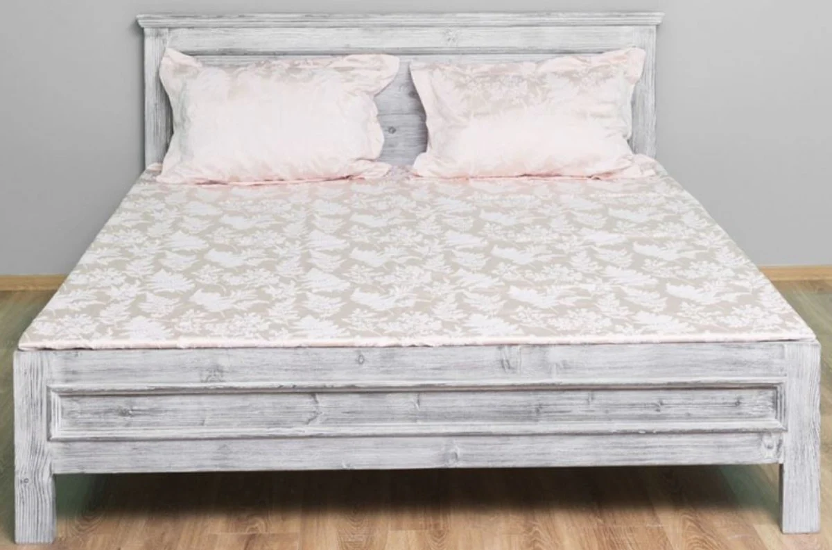 Country house style solid wood bed antique gray 140 x 200 x H. 93 cm - country house style bedroom furniture