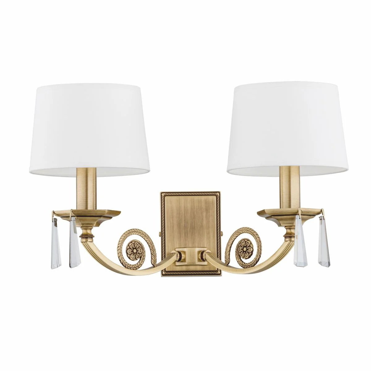 Luxury Baroque crystal double wall light brass with patina / white 47 cm