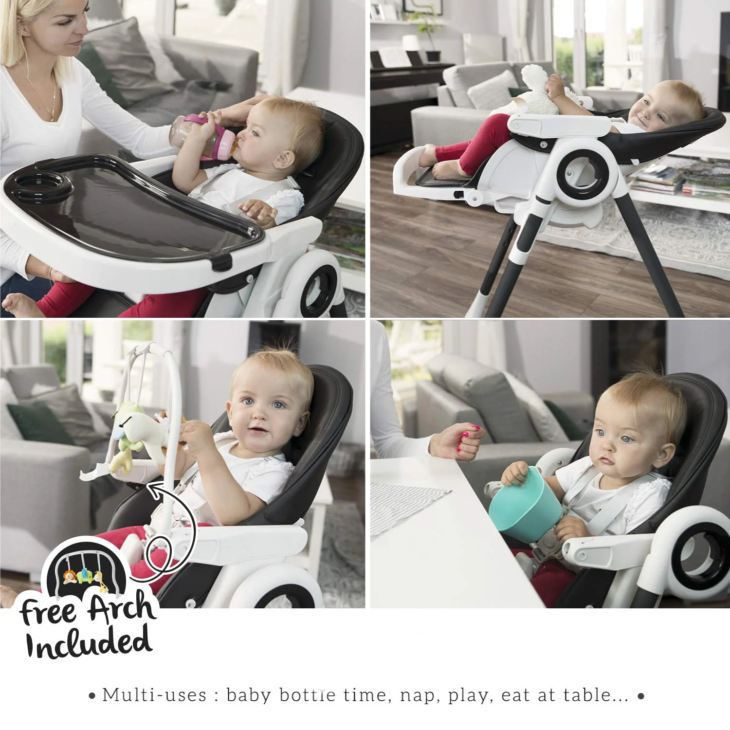 Hochstühle für Babys und Kleinkinder – Dunkelgrauer Silla para Comer de Bebe – Babyhochstuhl in 7 verschiedenen Höhen verstellbar