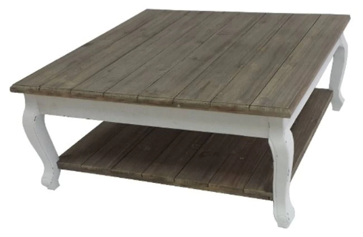 Country house style coffee table antique white / dark brown 80 x 80 x H. 35 cm - handmade living room furniture in country house style