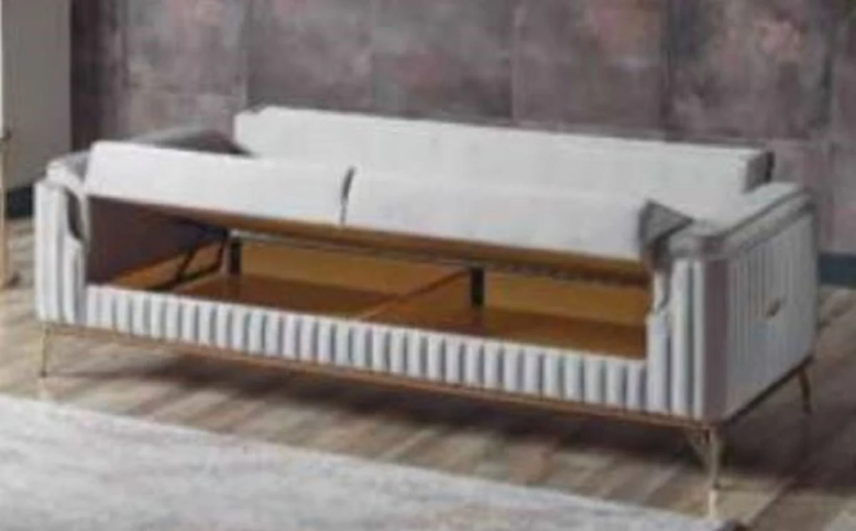 Luxury living room sofa with sleeping function gray / gold 225 cm - luxury furniture