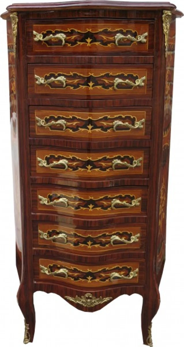 Baroque chest of drawers mahogany inlaid with 7 drawers 120 x 70 x 35 cm - antique style