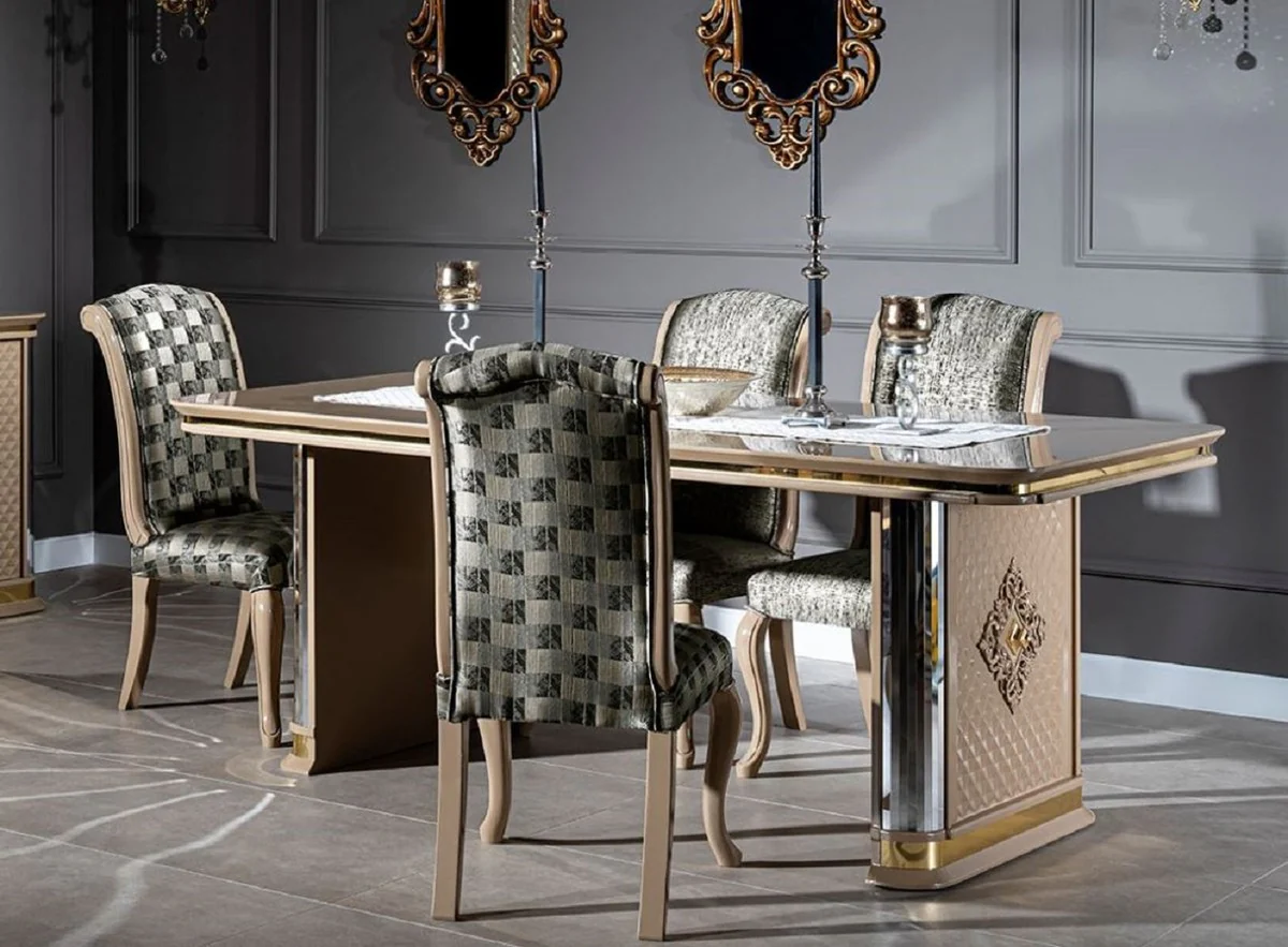 Luxury Art Deco Dining Room Set Beige / Gold - 1 Dining Table & 6 Dining Chairs - Handcrafted Art Deco Dining Room Furniture