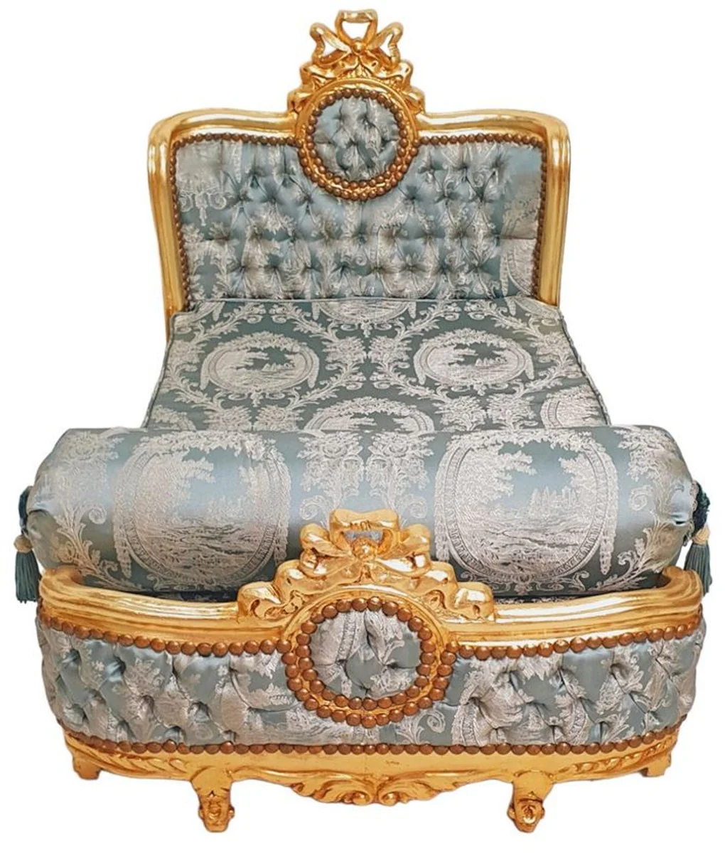 Baroque Dog Bed Green Pattern / Antique Gold - Handmade Antique Style Dog Bed - Magnificent Dog Furniture in Baroque Style - Antique Style Animal Furniture - Baroque Animal Furniture