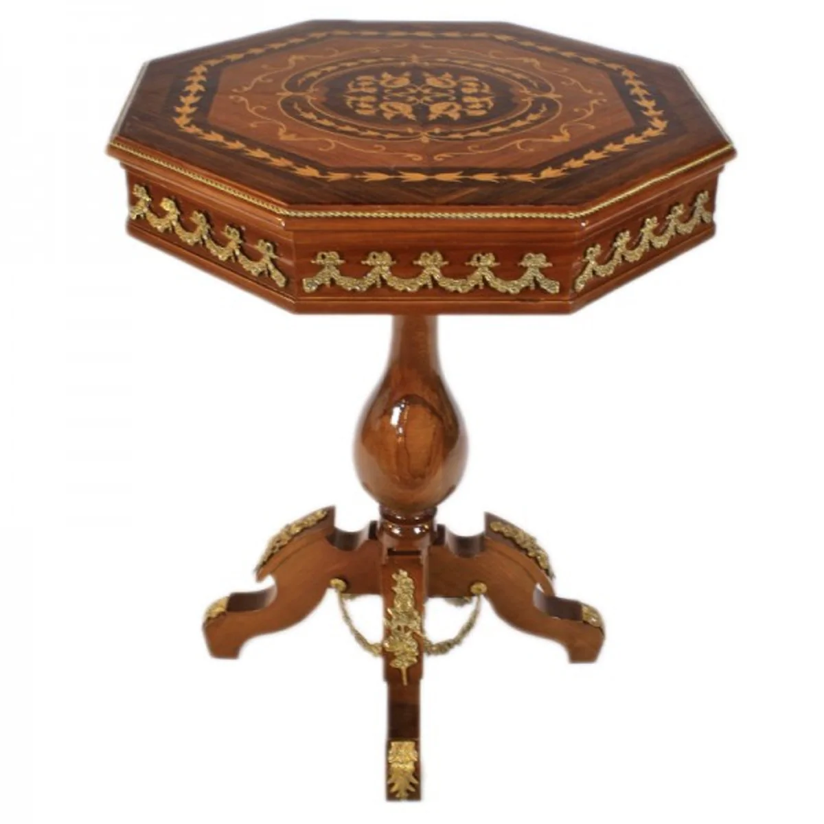 Baroque side table mahogany inlaid / gold H78 x 62 cm - Louis XVI antique style table - furniture